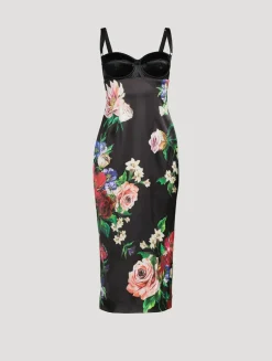 Corset Satin Midi Dress In Floral Print