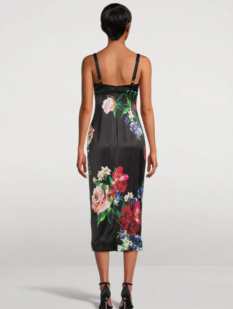 Corset Satin Midi Dress In Floral Print