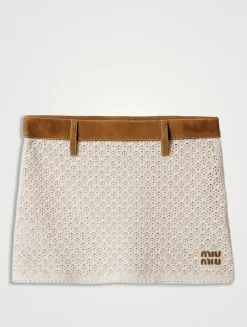 Cotton And Suede Miniskirt