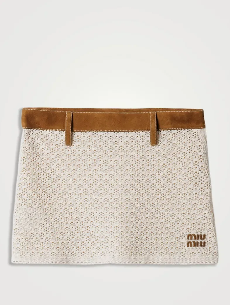 Cotton And Suede Miniskirt