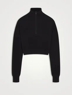 Cotton Fleece Cropped Half-Zip Sweatshirt