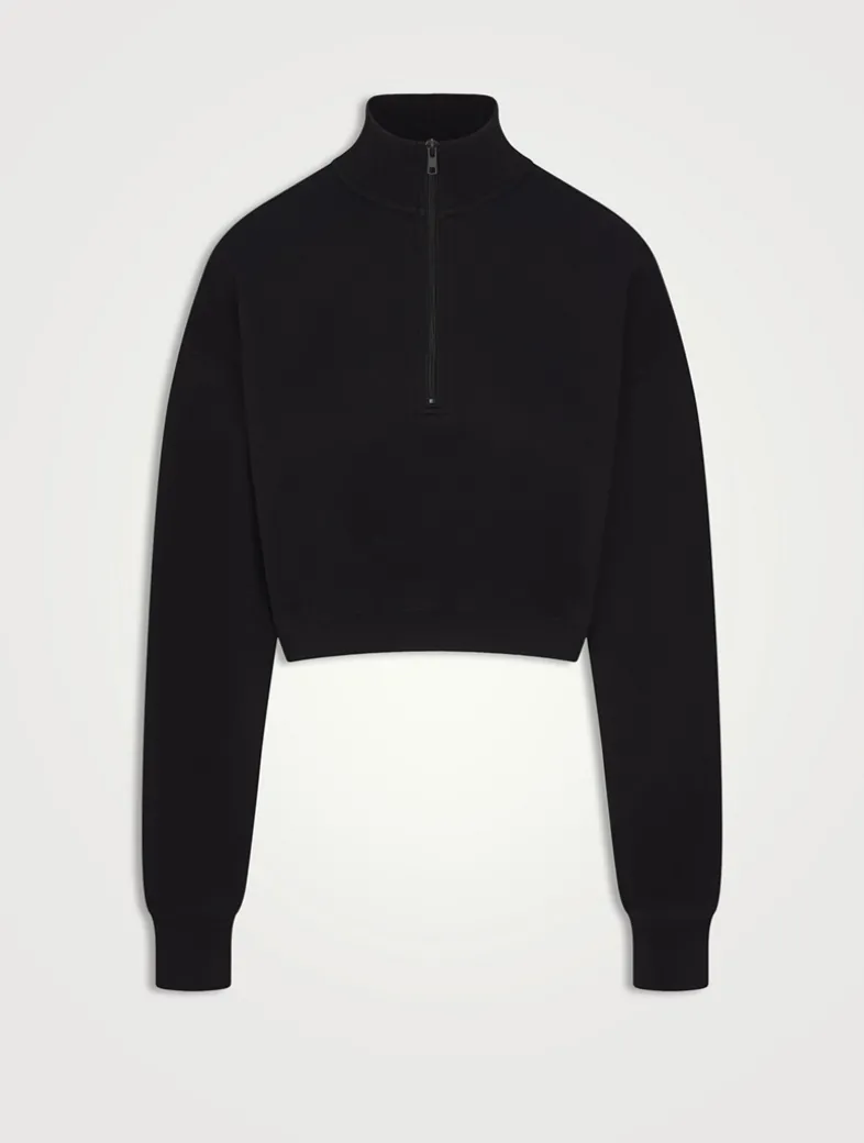 Cotton Fleece Cropped Half-Zip Sweatshirt