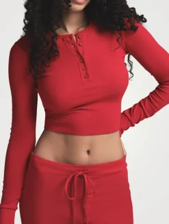 Cotton Rib Long-Sleeve Crop Henley