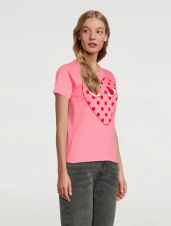 Cotton T-Shirt With Big Polka Dot Heart
