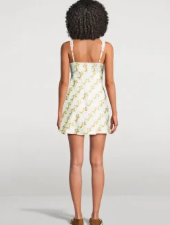 Countryside Lace-Trimmed Satin Mini Dress In Floral Print