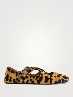 Criss Cross Calf Hair Ballet Flats In Leopard Print