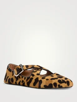 Criss Cross Calf Hair Ballet Flats In Leopard Print