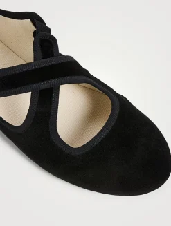 Criss Cross Velvet Ballet Flats