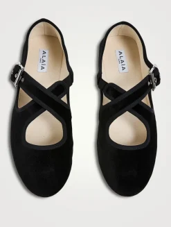 Criss Cross Velvet Ballet Flats
