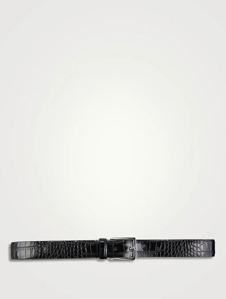 Croc-Embossed Leather Belt