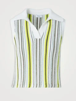 Crochet Stripe Polo Shirt