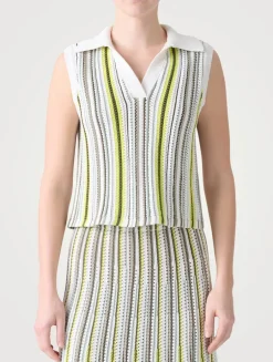 Crochet Stripe Polo Shirt