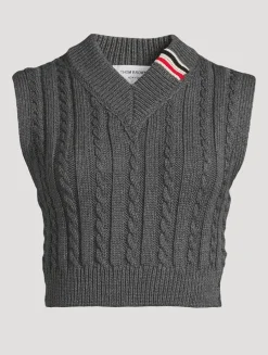 Cropped Cable-Knit Wool Vest