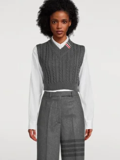 Cropped Cable-Knit Wool Vest