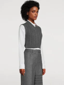 Cropped Cable-Knit Wool Vest
