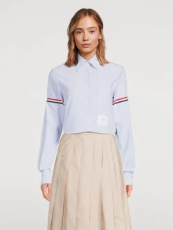 Cropped Oxford Shirt In Stripe Print