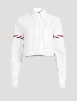 Cropped Poplin Shirt In Stripe Print