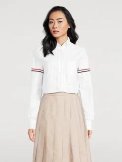 Cropped Poplin Shirt In Stripe Print