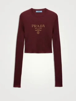 Cropped Silk Sweater With Logo