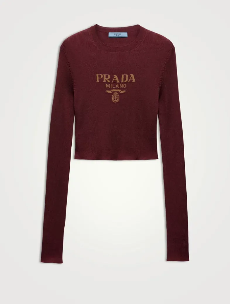 Cropped Silk Sweater With Logo