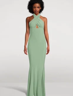 Cross Halter Fishtail Gown