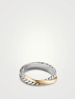 Crossover Band Ring In Sterling Silver With 18k Yellow Gold
