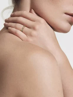 Crossover Band Ring In Sterling Silver With 18k Yellow Gold