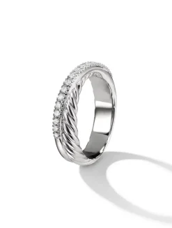 Crossover Band Ring In Sterling Silver With Diamonds, 5.3mm