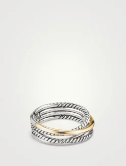 Crossover Band Ring In Sterling Silver With 18k Yellow Gold