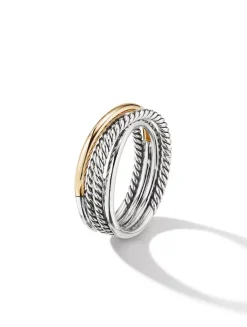 Crossover Band Ring In Sterling Silver With 18k Yellow Gold