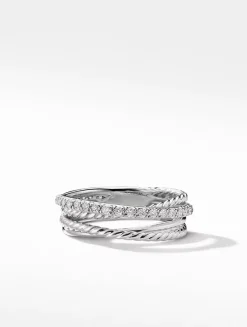 Crossover Band Ring In Sterling Silver With Pavé Diamonds