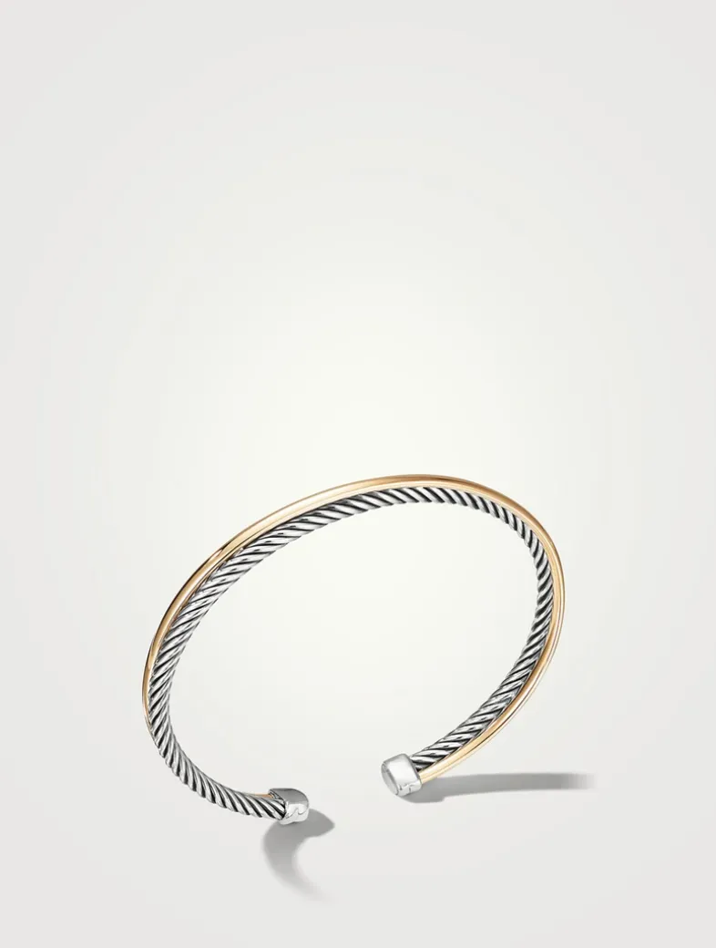 Crossover Bracelet In Sterling Silver With 18k Yellow Gold