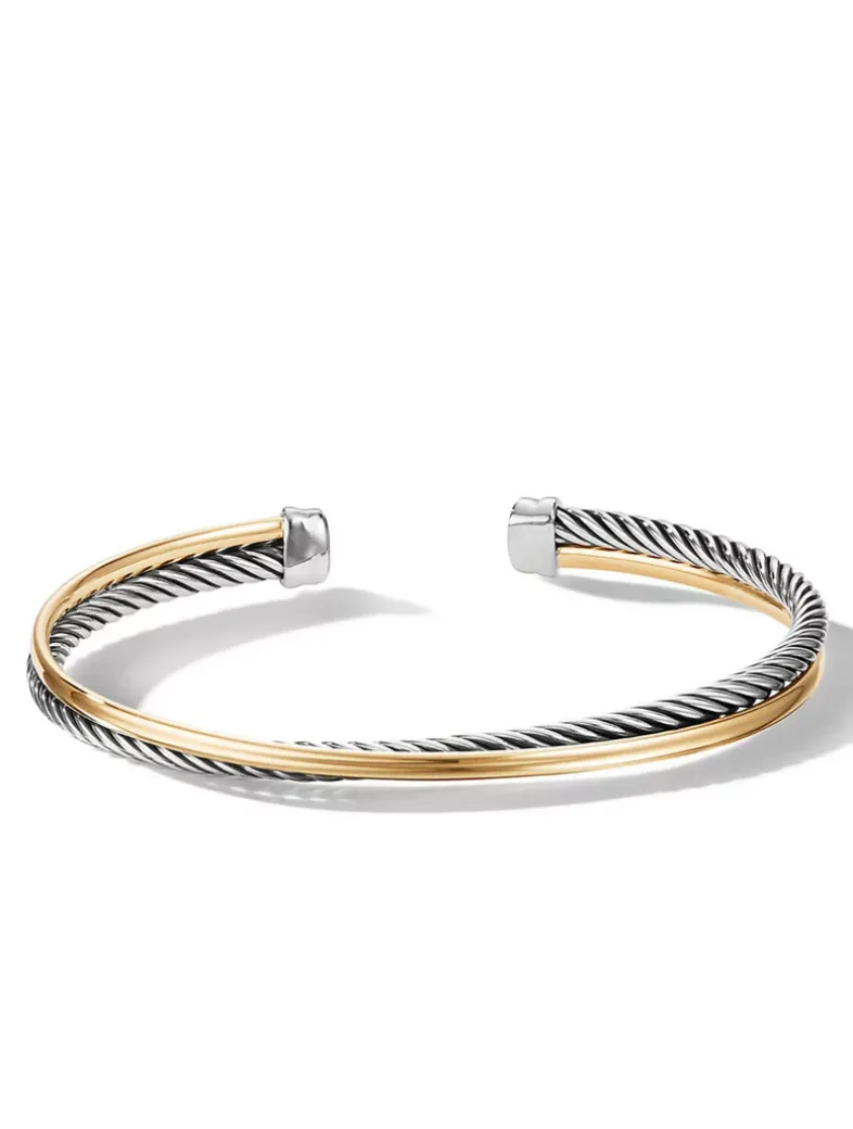 Crossover Bracelet In Sterling Silver With 18k Yellow Gold