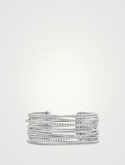 Crossover Cuff Bracelet In Sterling Silver With Diamonds, 27.5mm
