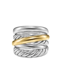 Crossover Five Row Ring In Sterling Silver With 14k Yellow Gold, 17.5mm