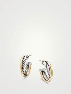 Crossover Hoop Earrings In Sterling Silver With 18k Yellow Gold