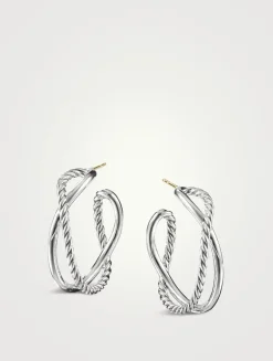 Crossover Hoop Earrings In Sterling Silver