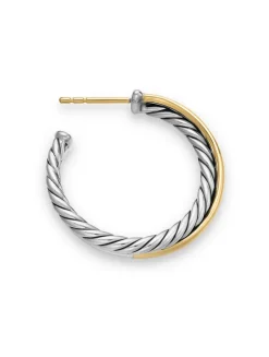 Crossover Hoop Earrings In Sterling Silver With 18k Yellow Gold, 26.5mm