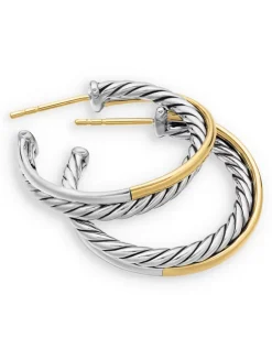 Crossover Hoop Earrings In Sterling Silver With 18k Yellow Gold, 26.5mm