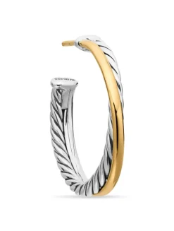 Crossover Hoop Earrings In Sterling Silver With 18k Yellow Gold, 26.5mm