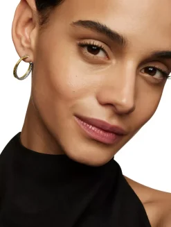 Crossover Hoop Earrings In Sterling Silver With 18k Yellow Gold, 26.5mm