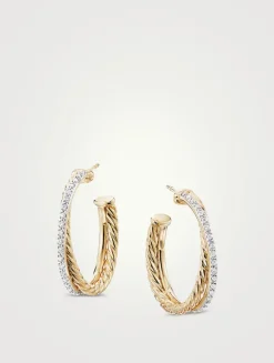 Crossover Hoop Earrings In 18k Yellow Gold With Pavé Diamonds