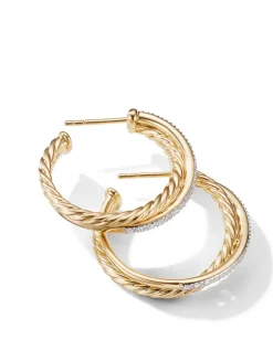 Crossover Hoop Earrings In 18k Yellow Gold With Pavé Diamonds