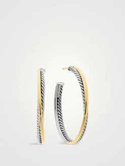 Crossover Hoop Earrings In Sterling Silver With 18k Yellow Gold, 44mm