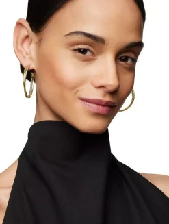 Crossover Hoop Earrings In Sterling Silver With 18k Yellow Gold, 44mm