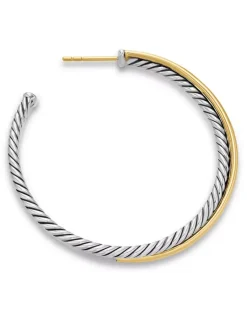 Crossover Hoop Earrings In Sterling Silver With 18k Yellow Gold, 44mm