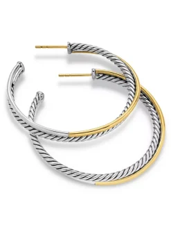 Crossover Hoop Earrings In Sterling Silver With 18k Yellow Gold, 44mm