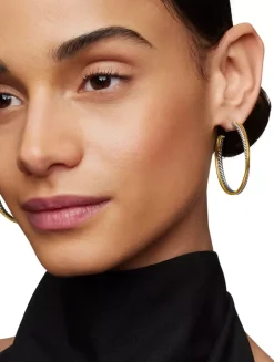 Crossover Hoop Earrings In Sterling Silver With 18k Yellow Gold, 44mm