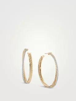 Crossover Hoop Earrings In 18k Yellow Gold With Pavé Diamonds