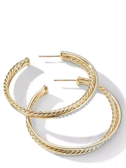 Crossover Hoop Earrings In 18k Yellow Gold With Pavé Diamonds